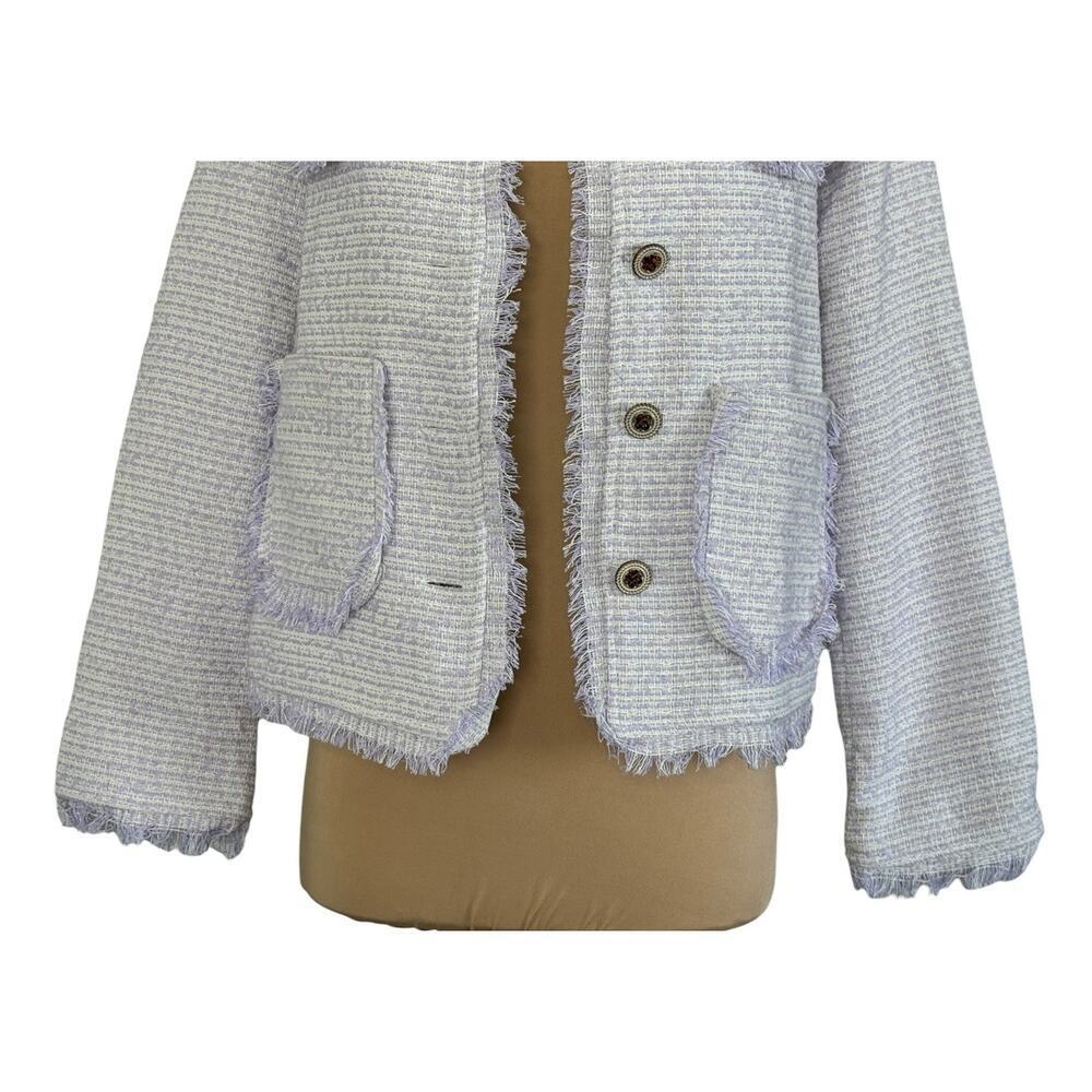 BBGD Lavender Tweed Fringe Designer Blazer Jacket Button Cropped Parisian Size L - Picture 5 of 10